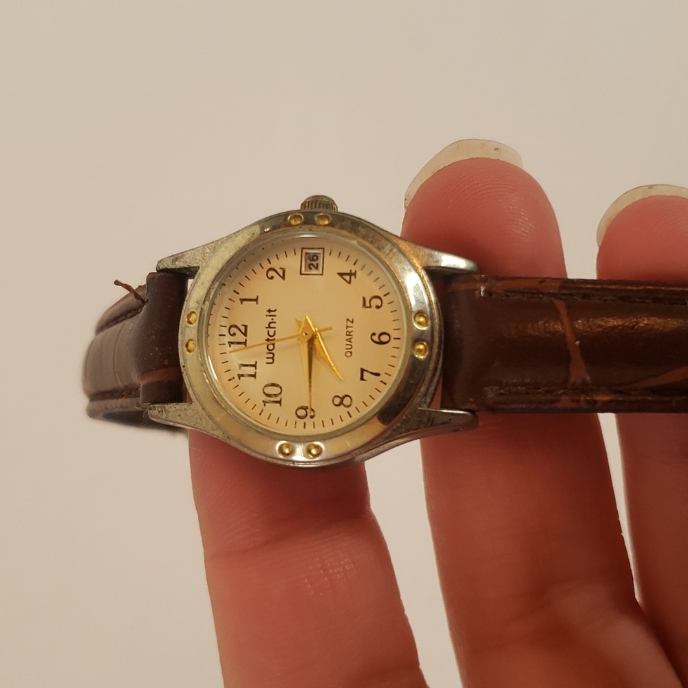 🤯3/$12 Watch-It Wrist Watch w/ Date Brown Leather Strap